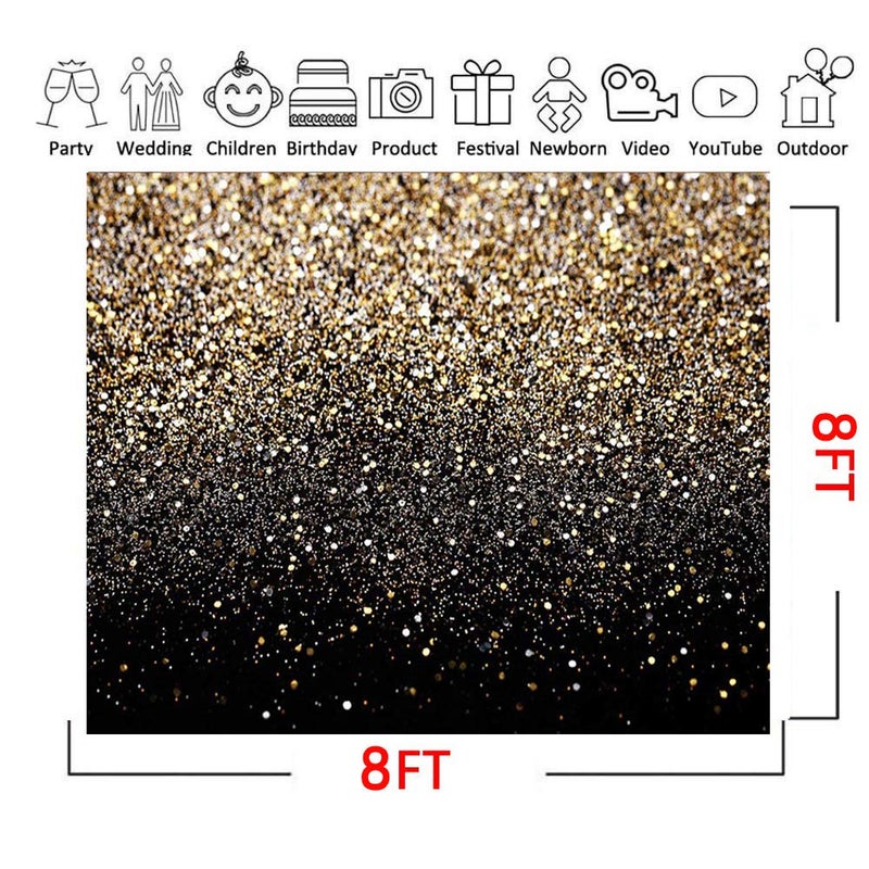 CYLYH 8x8ft Black & Gold Glitter Backdrop - Wedding, Graduation, Birthday - Vinyl Material - Image 4